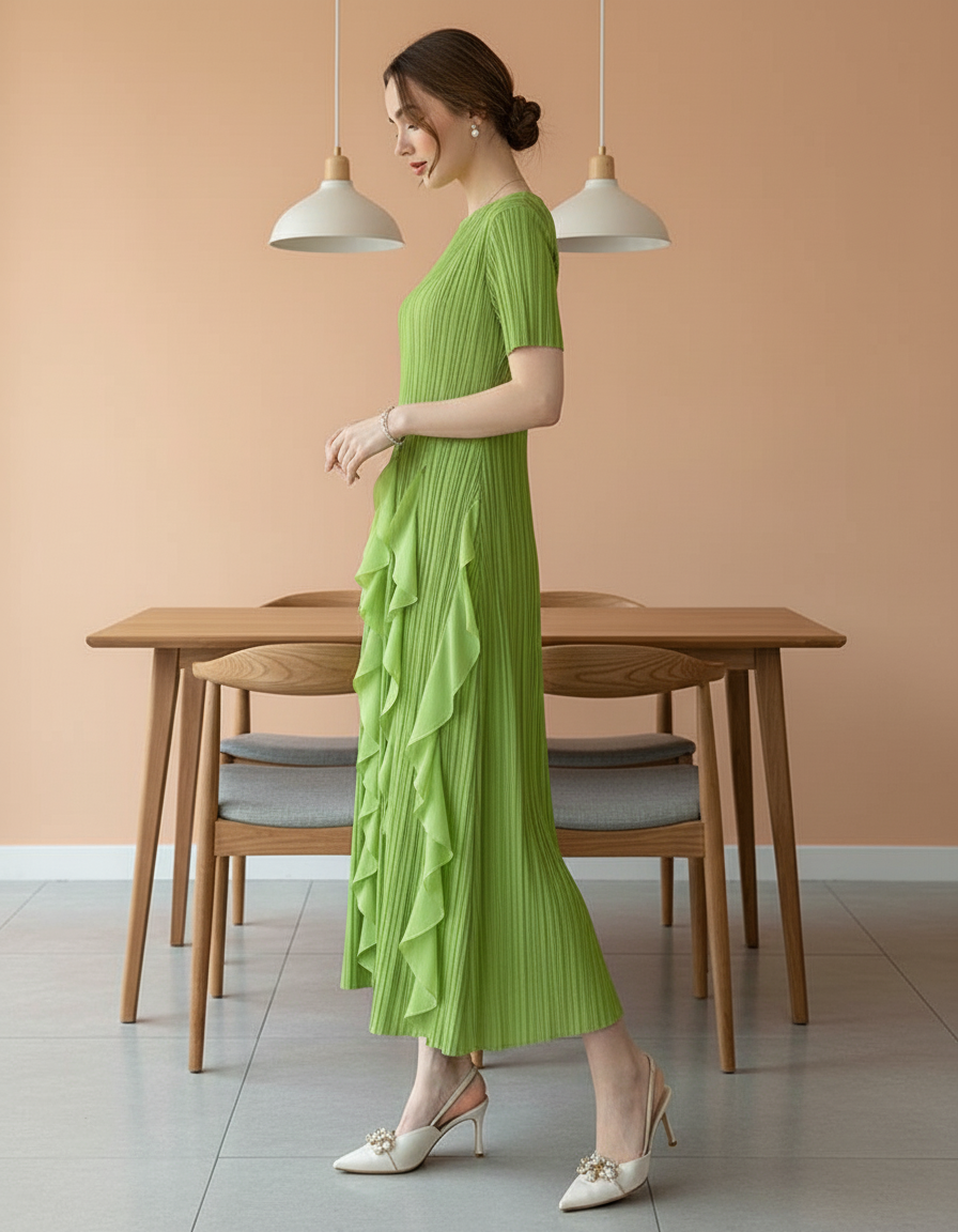Spring Summer Ruffled Tunic - Green