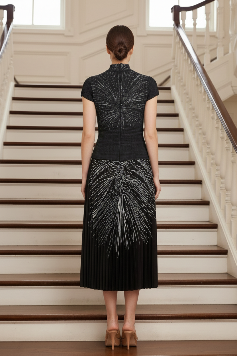 Pleated Set Flapper Dress - Black