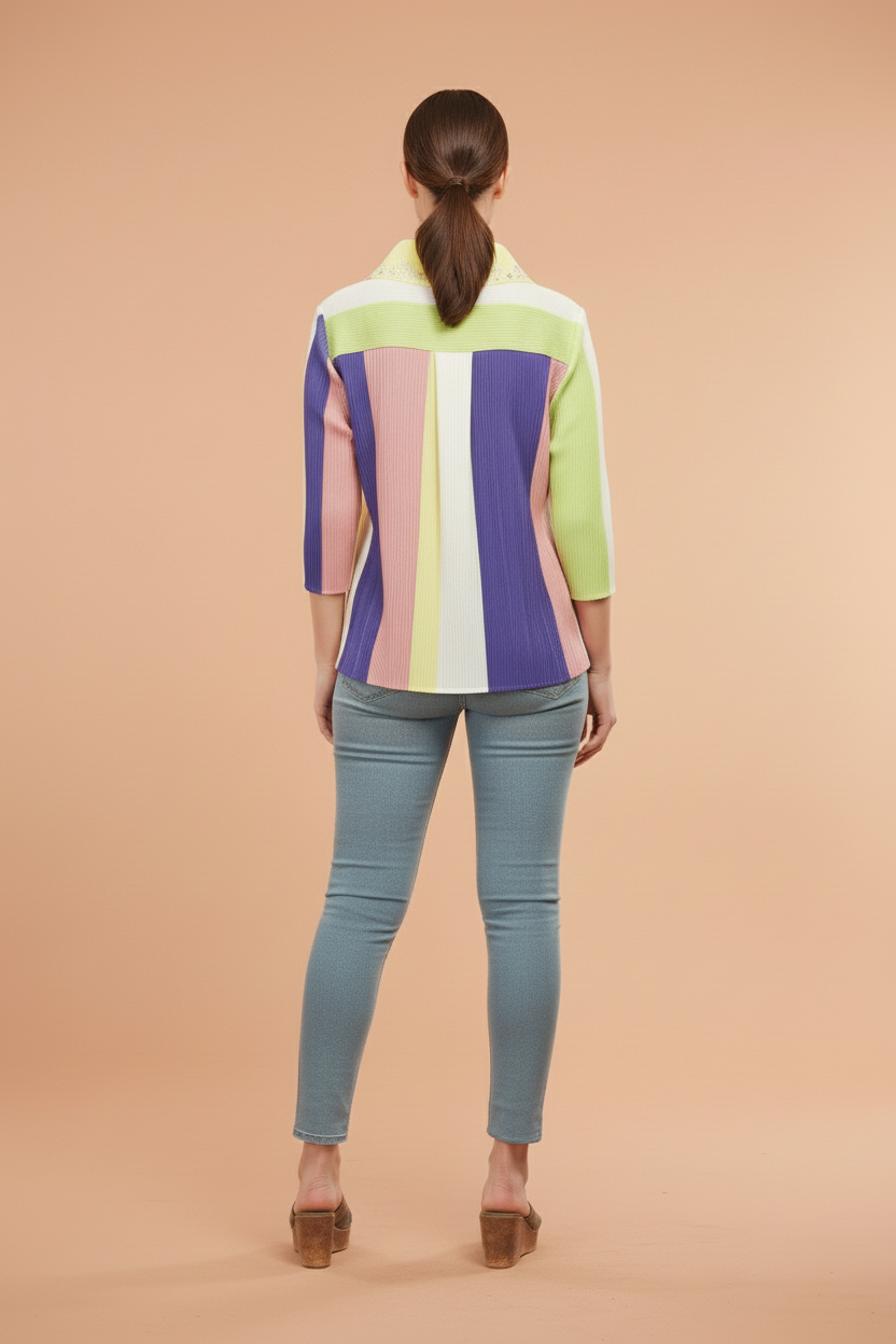 Polyester Edith Color block Printed Shirt