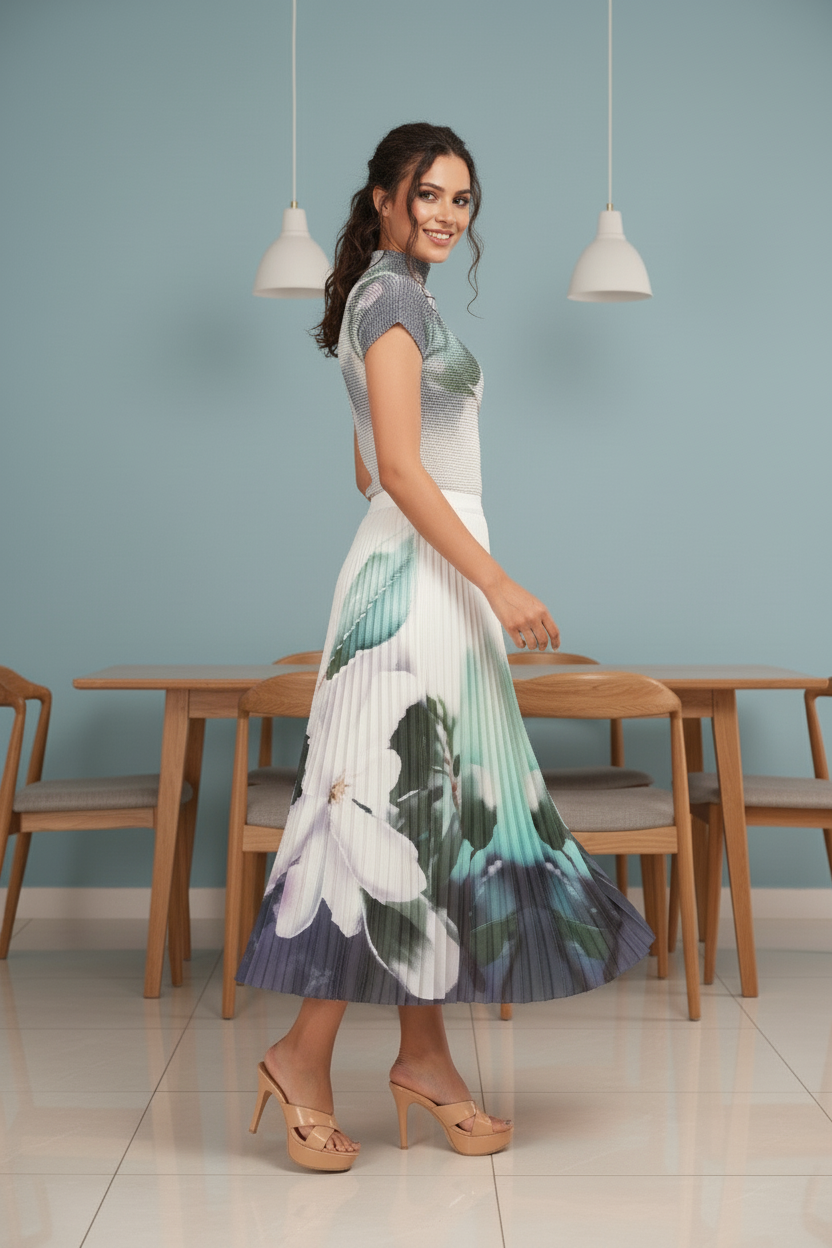 Spring Summer Dress Loose Casual Dress Floral Ink - Green