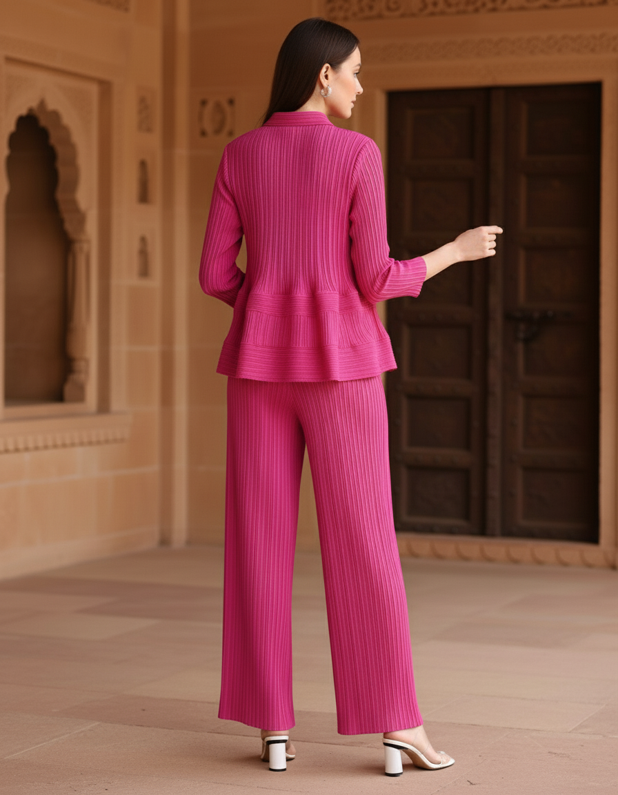 Garnet Polyester Pant Set - Pink