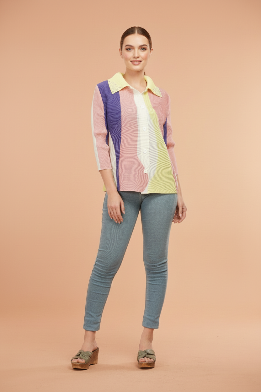 Polyester Edith Color block Printed Shirt