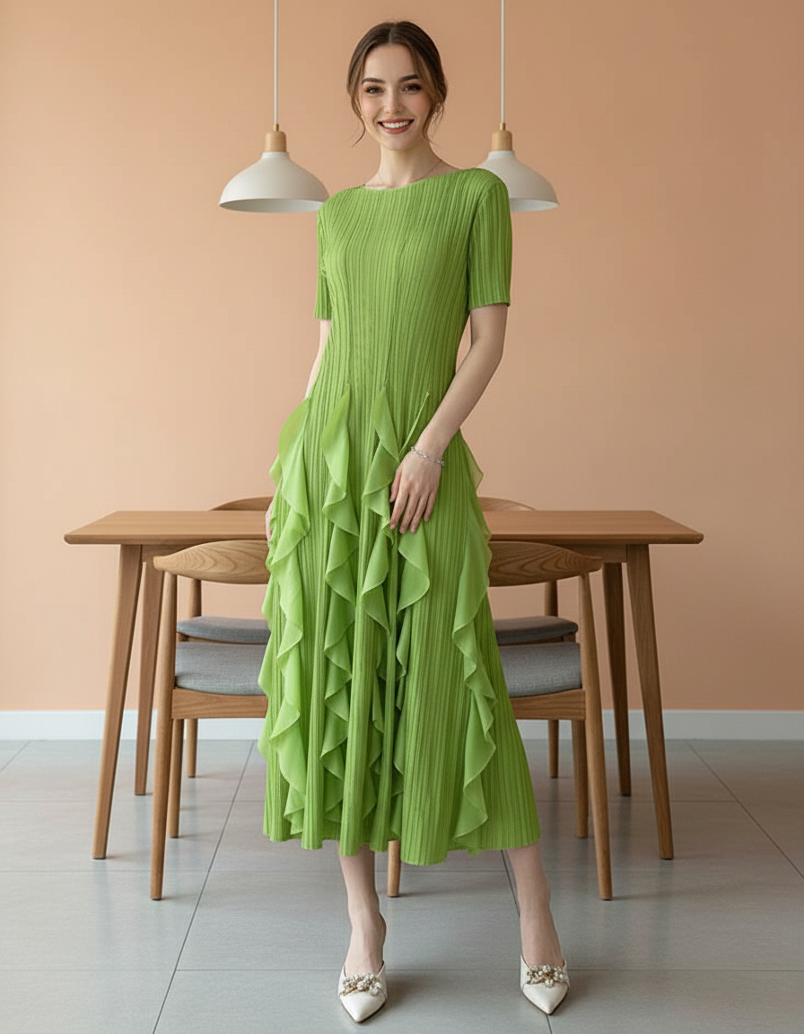 Spring Summer Ruffled Tunic - Green