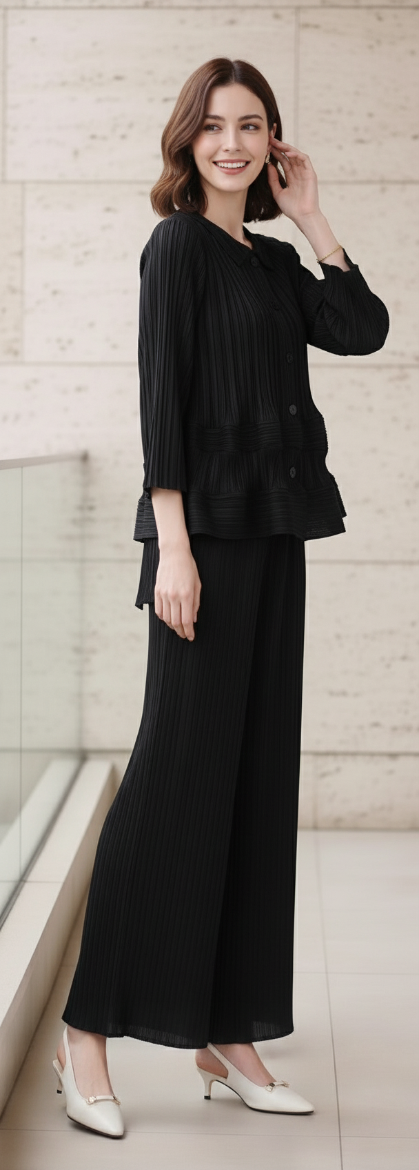 Garnet Polyester Pant Set - Black