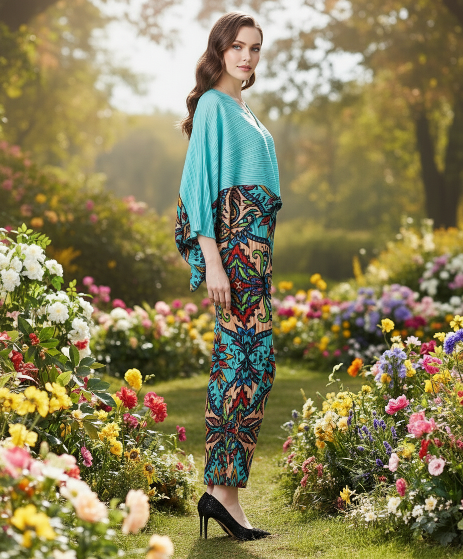 Deep V-Neck and High-Waist Gown - Sky Blue