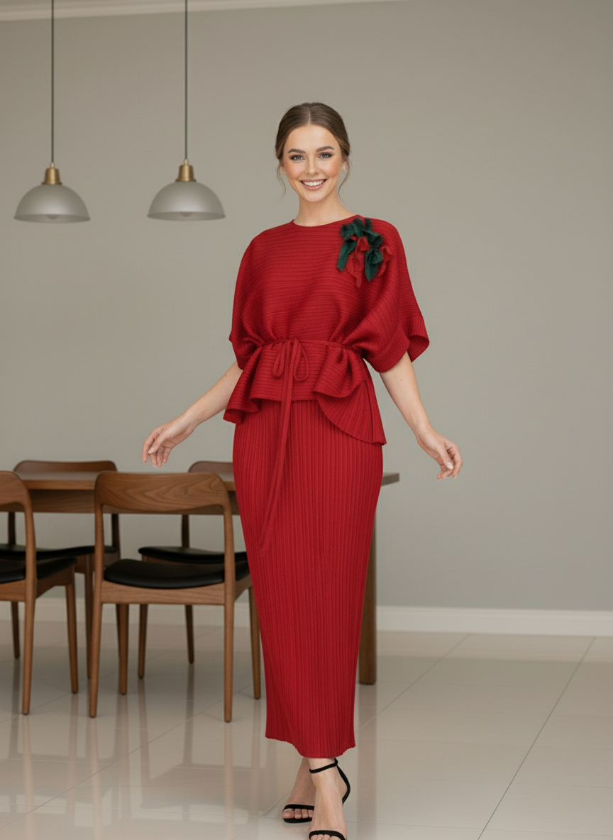 Elegant Two Piece Dress - Red