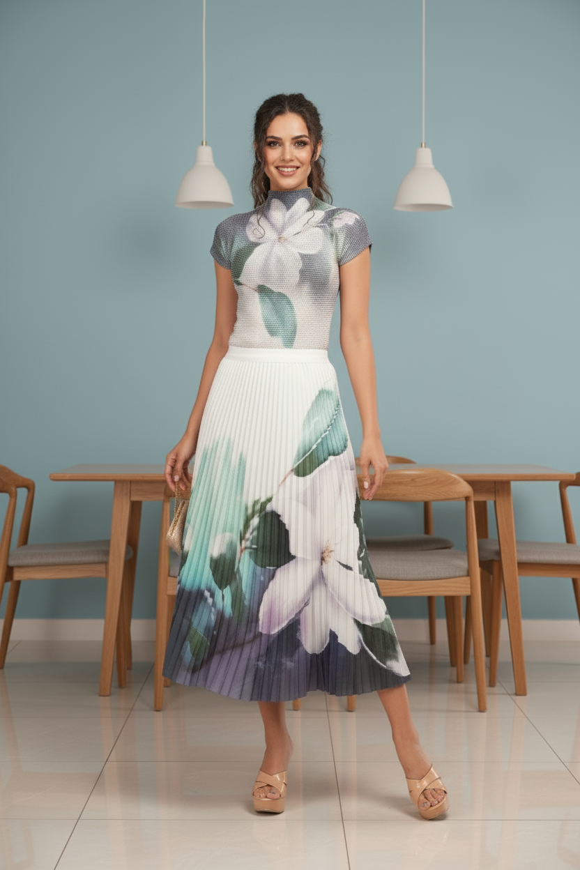 Spring Summer Dress Loose Casual Dress Floral Ink - Green