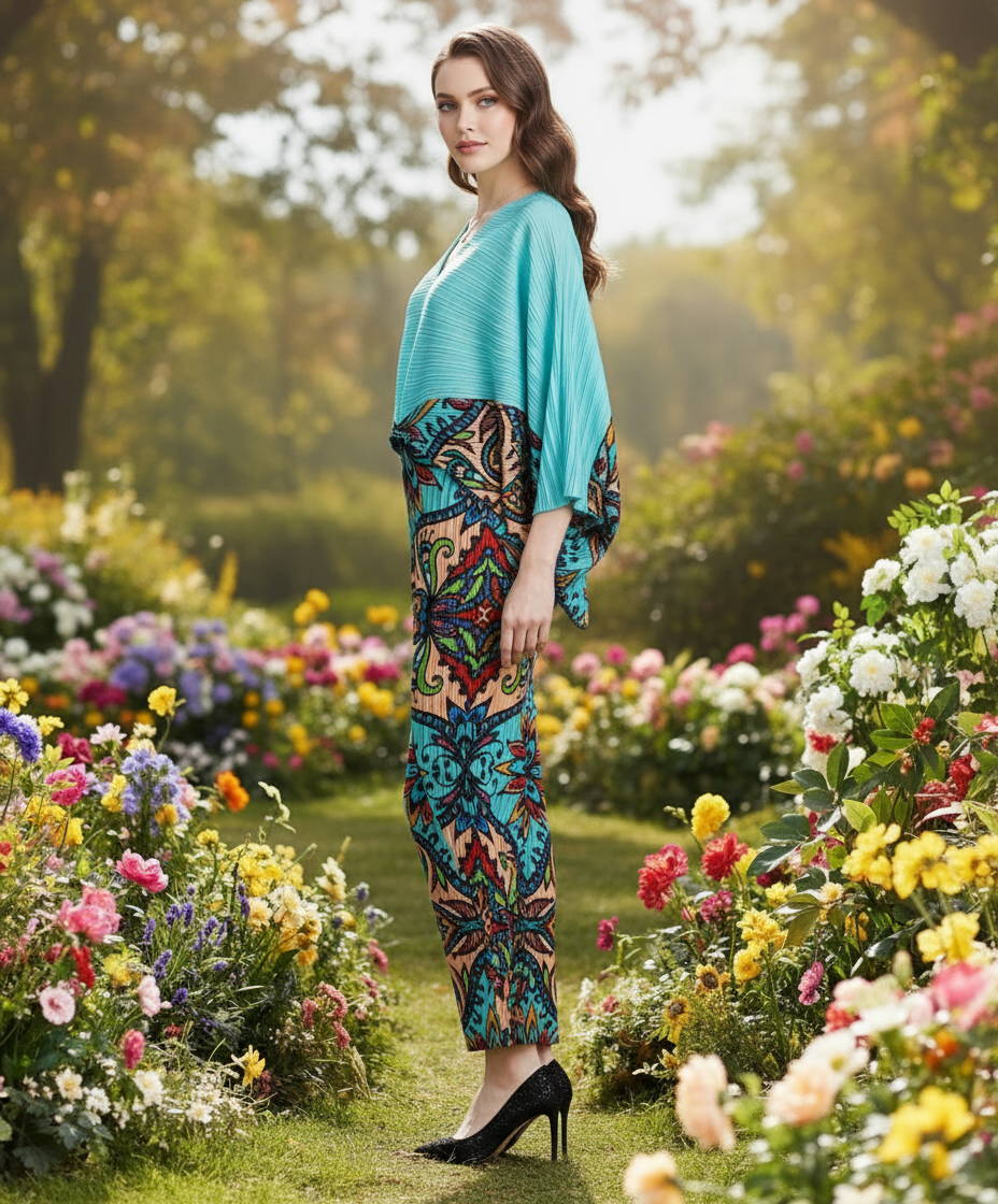 Deep V-Neck and High-Waist Gown - Sky Blue