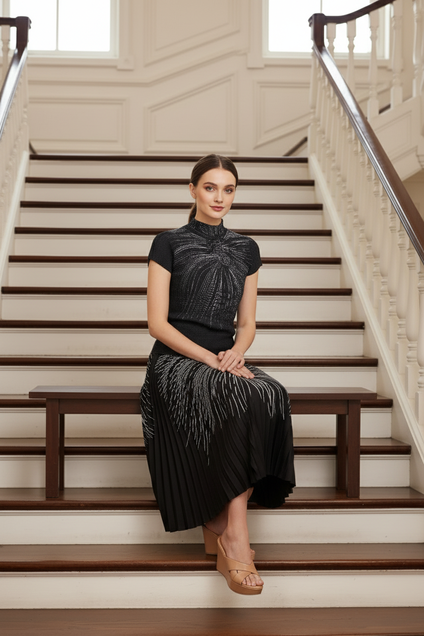 Pleated Set Flapper Dress - Black