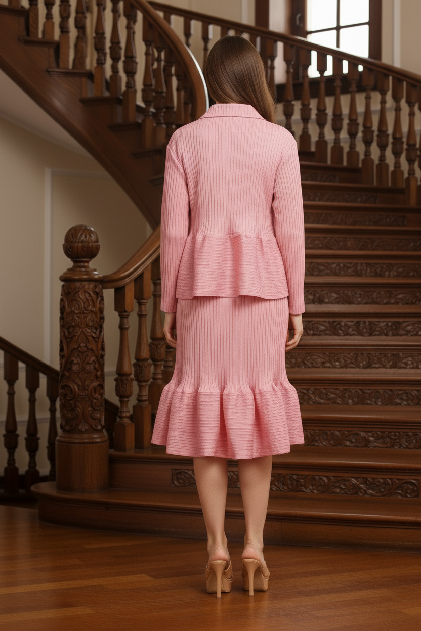 Crew Neck Top Wide Leg Pants - Pink