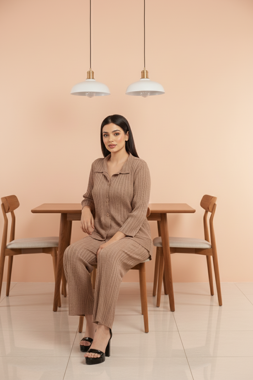 Garnet Polyester Pant Set - Beige