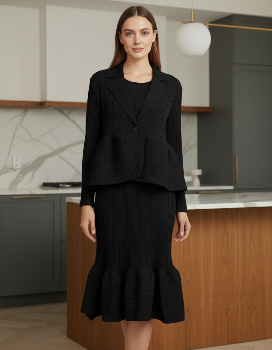 Crew Neck Top Wide Leg Pants - Black