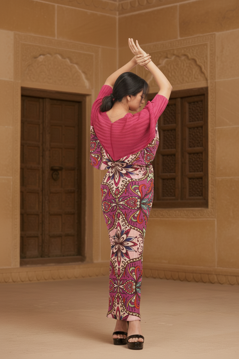 Deep V-Neck and High-Waist Gown - Pink