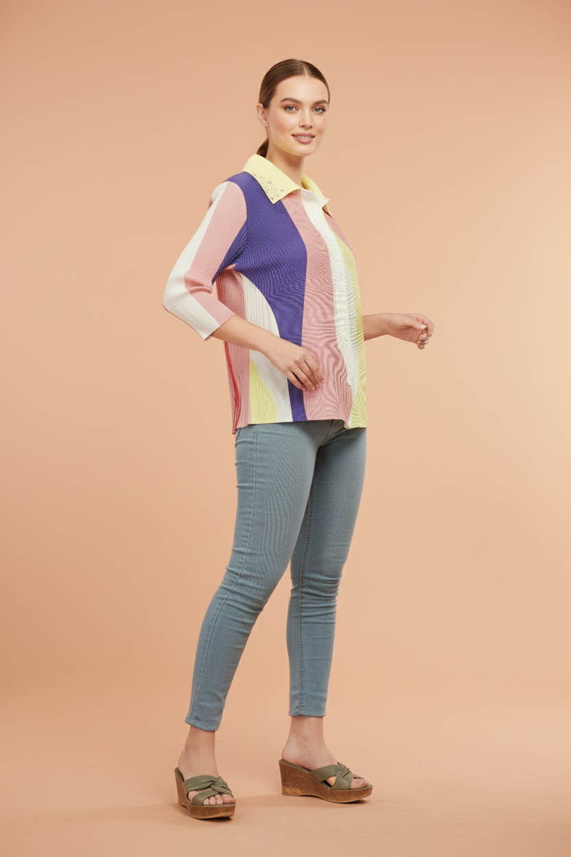 Polyester Edith Color block Printed Shirt