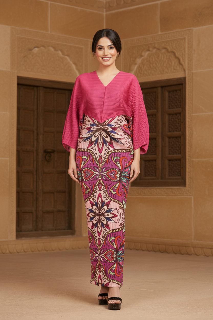 Deep V-Neck and High-Waist Gown - Pink