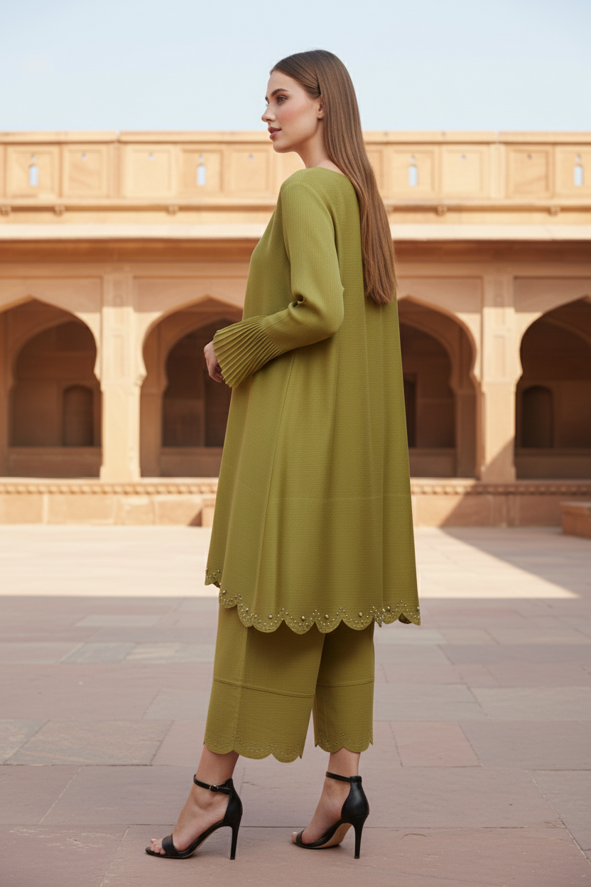 PEARL EMBROIDERED COORD SET -  Green