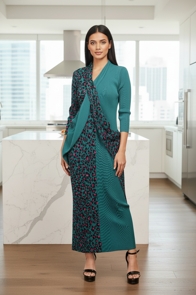 Ruffle Leopard Print  - Blue