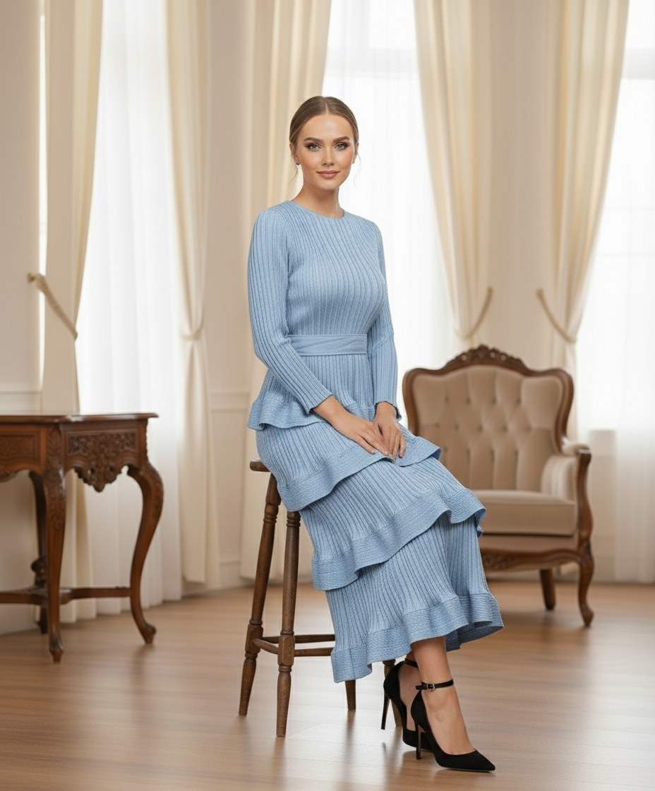 Spring Design Cake Slim Stitching Casual Party - Blue