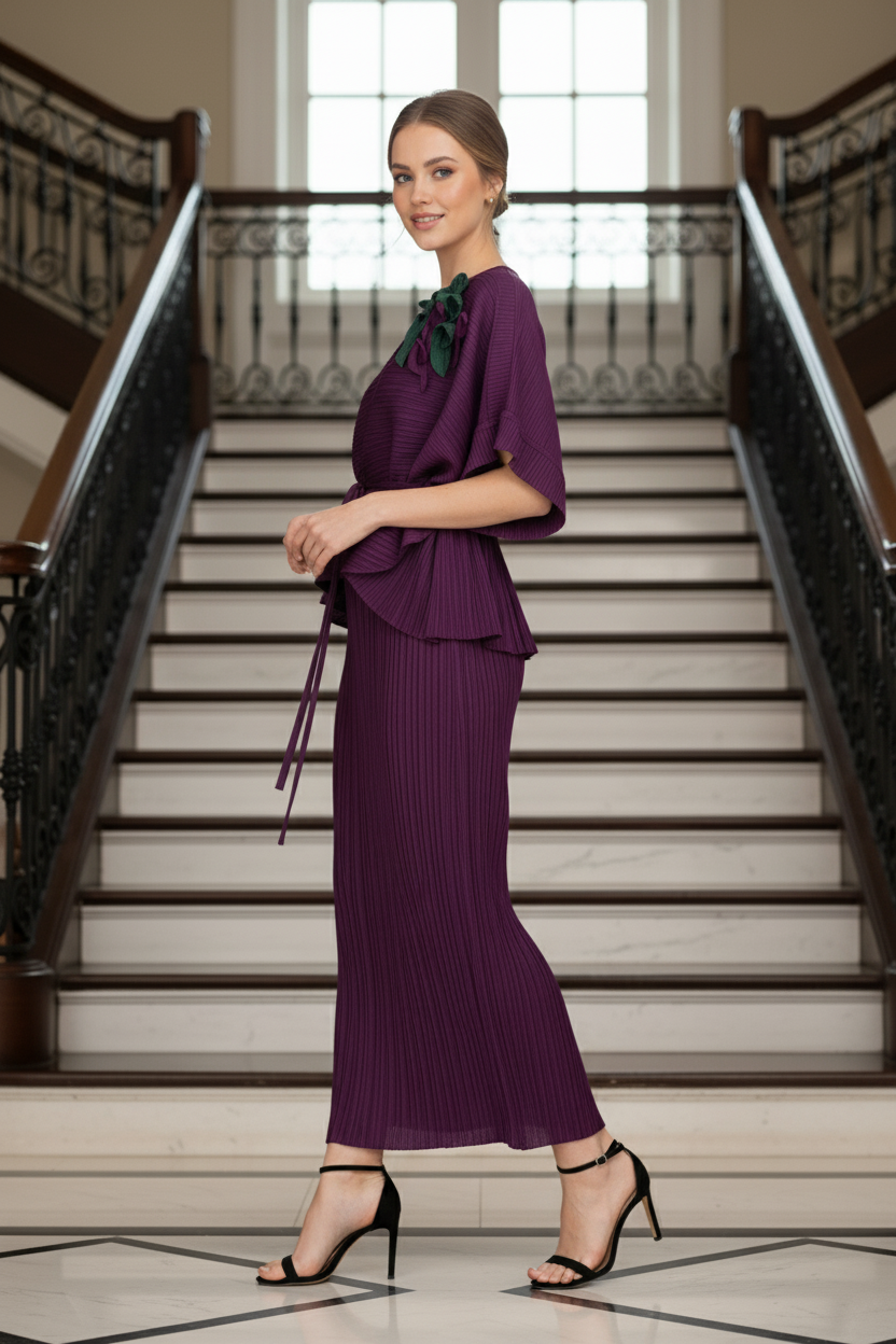 Elegant Two Piece Dress -  Purple