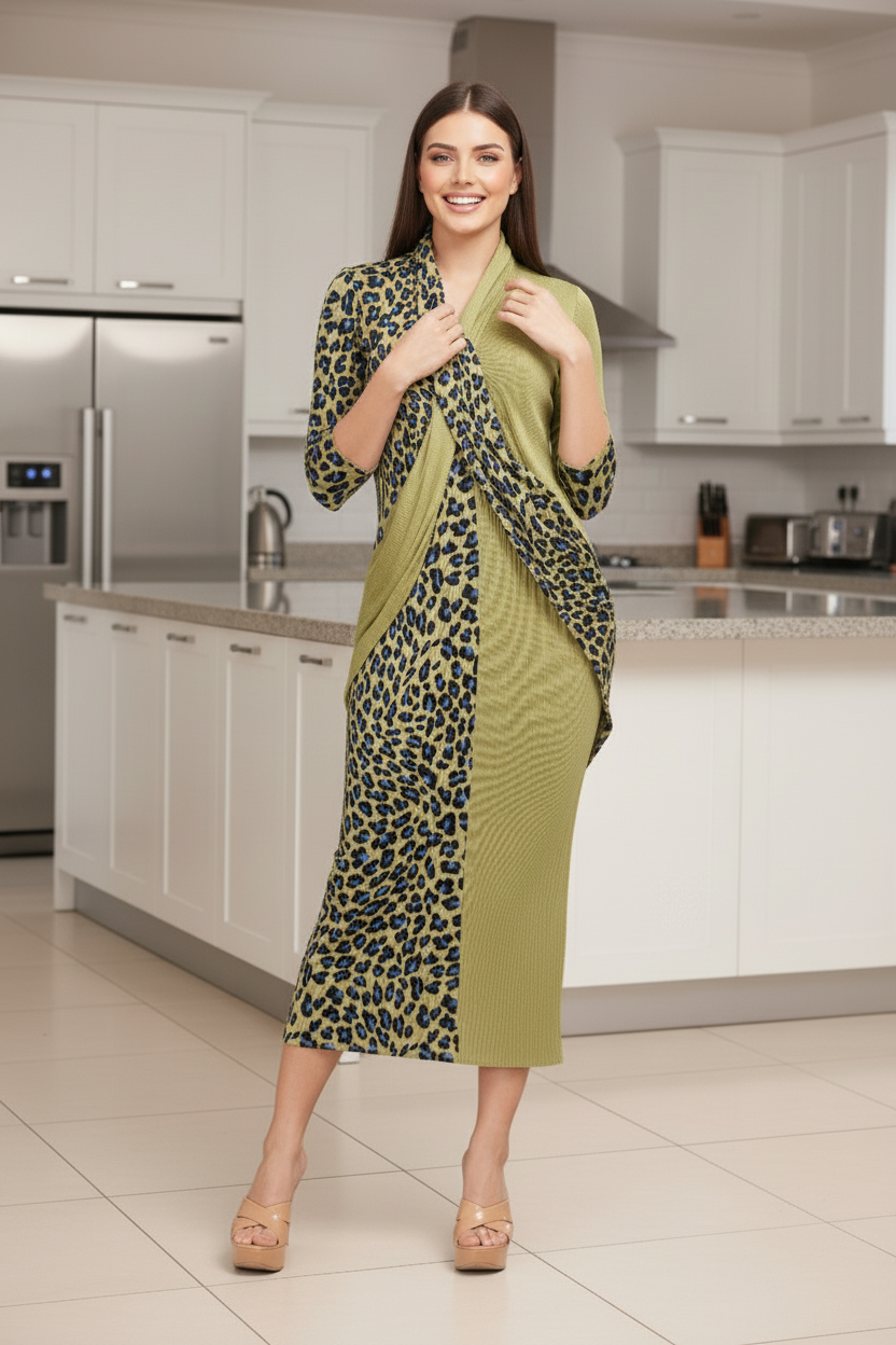 Ruffle Leopard Print  - Green