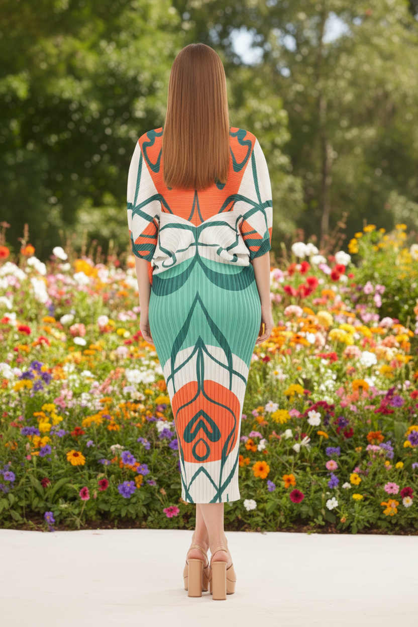 Tangerine Crepe Digital Printed Co-Ord Set - Green