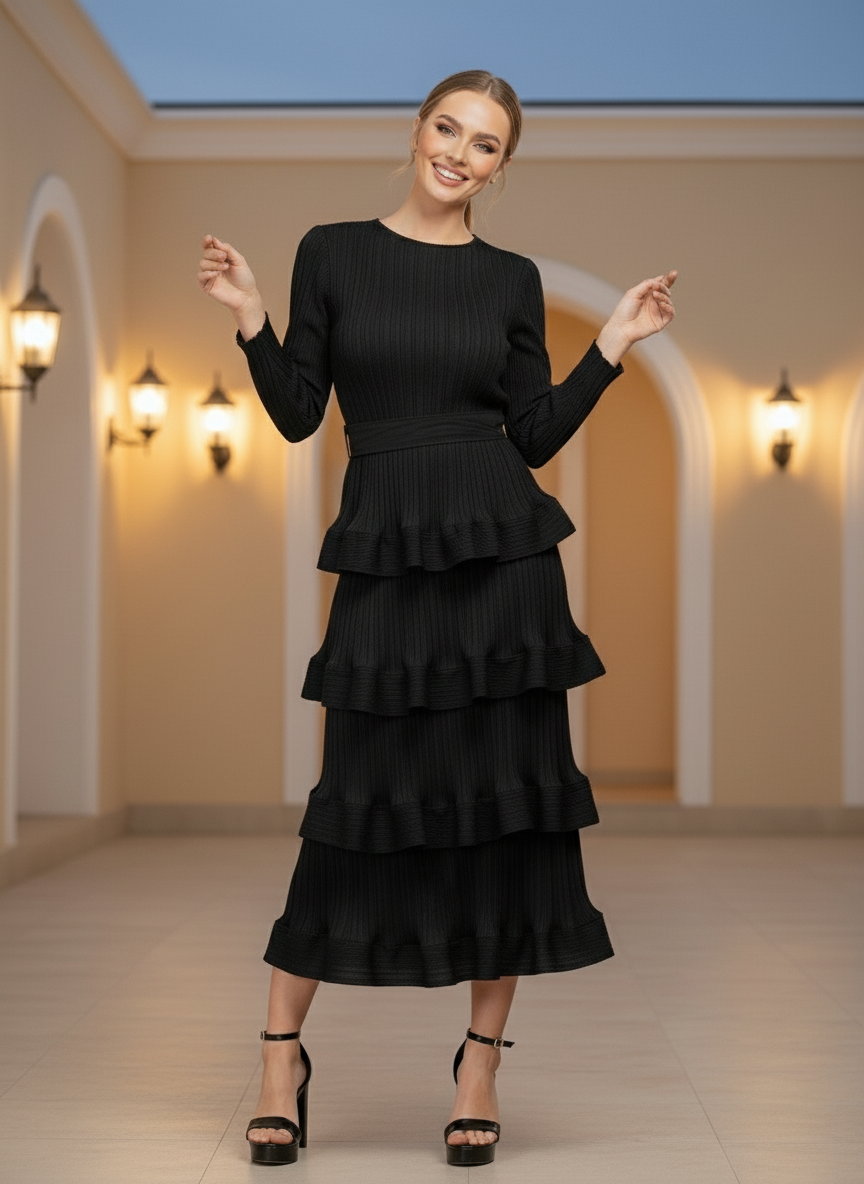 Spring Design Cake Slim Stitching Casual Party - Black