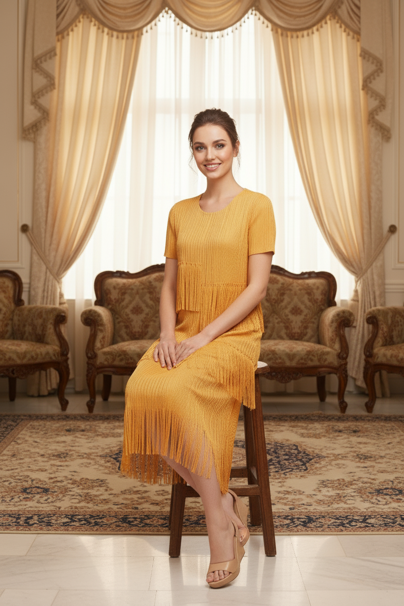 Fringe Party Gown - Yellow