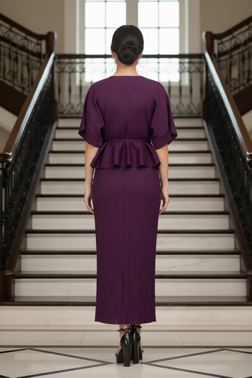 Elegant Two Piece Dress -  Purple