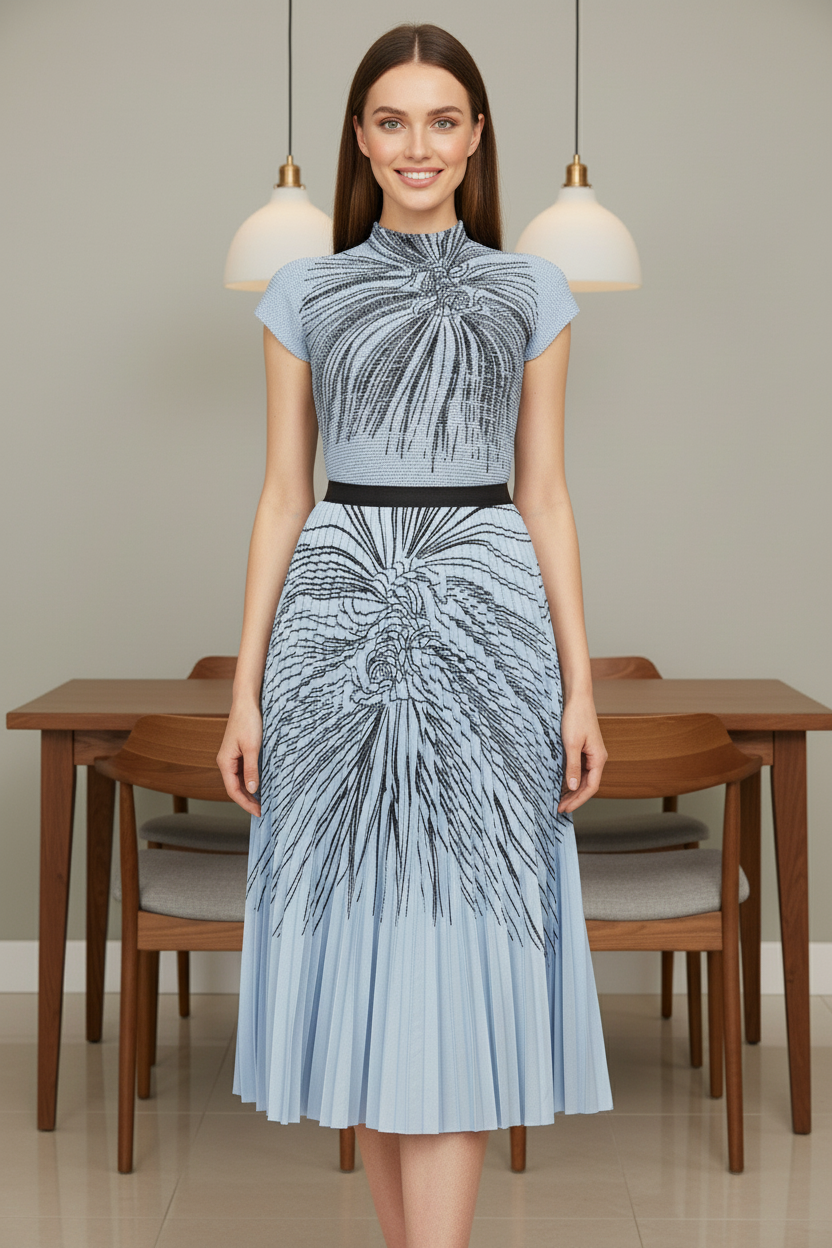 Pleated Set Flapper Dress - Blue