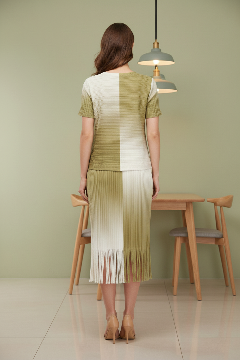 Ombre High Waist Pleated Midi Skirt - Mint