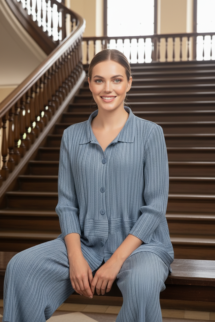 Garnet Polyester Pant Set - Blue