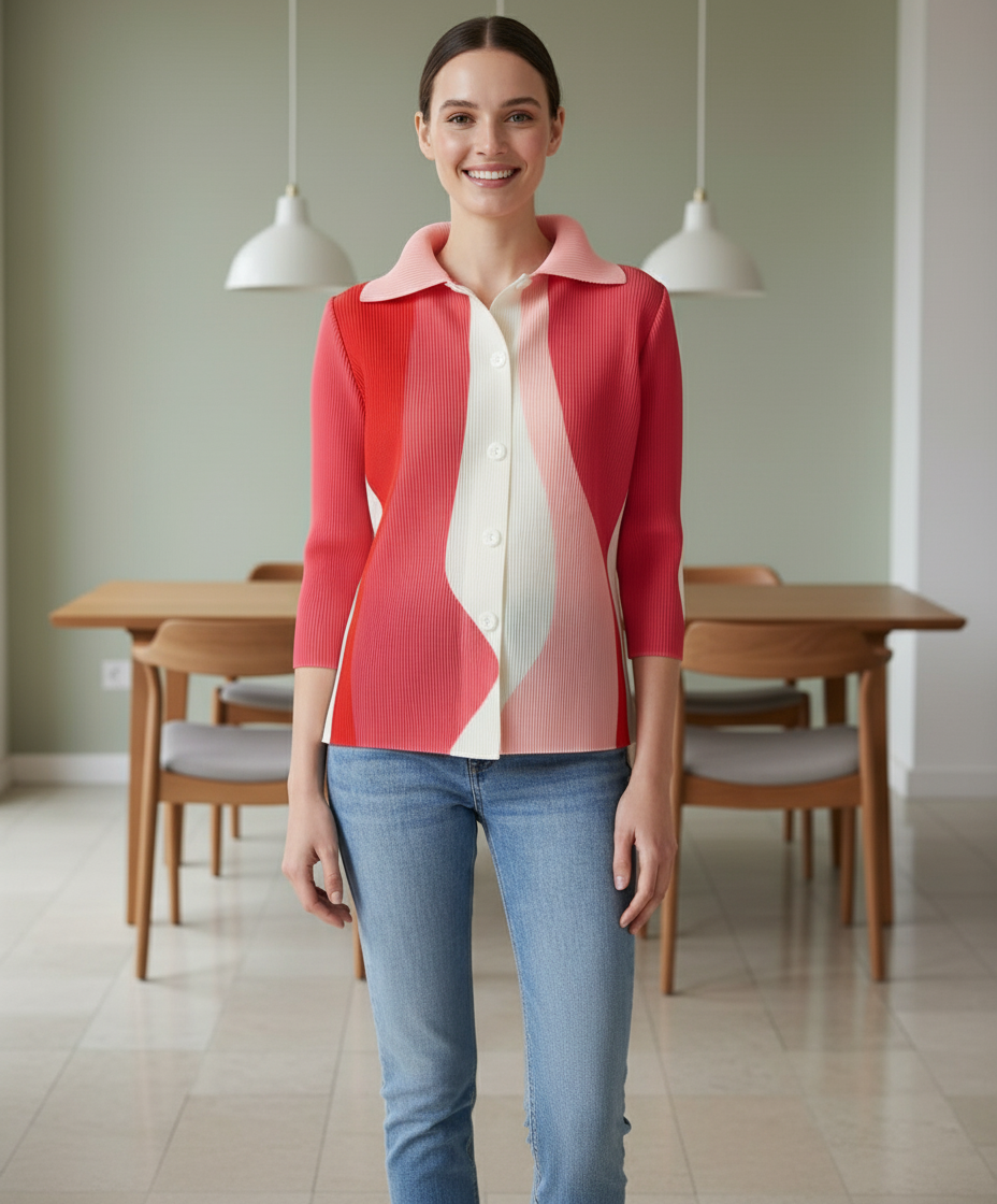 Polyester Edith Color block Printed Shirt