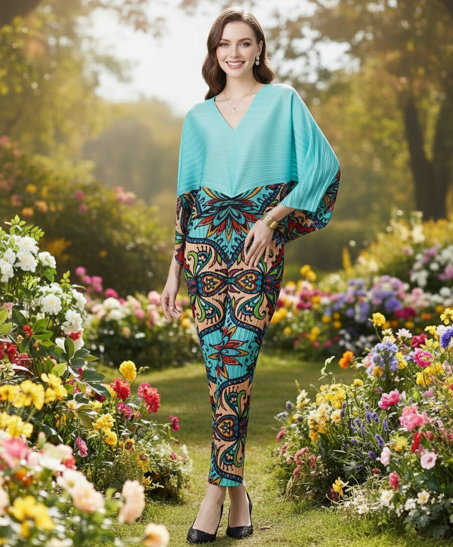 Deep V-Neck and High-Waist Gown - Sky Blue