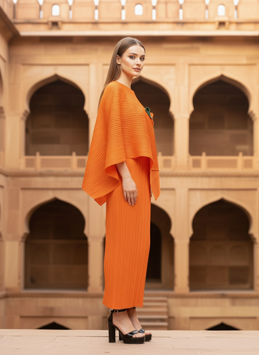 Elegant Two Piece Dress -  Orange