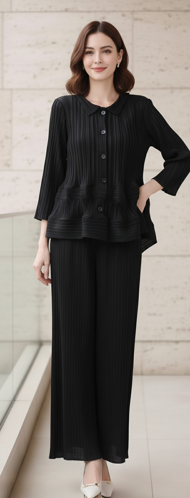 Garnet Polyester Pant Set - Black