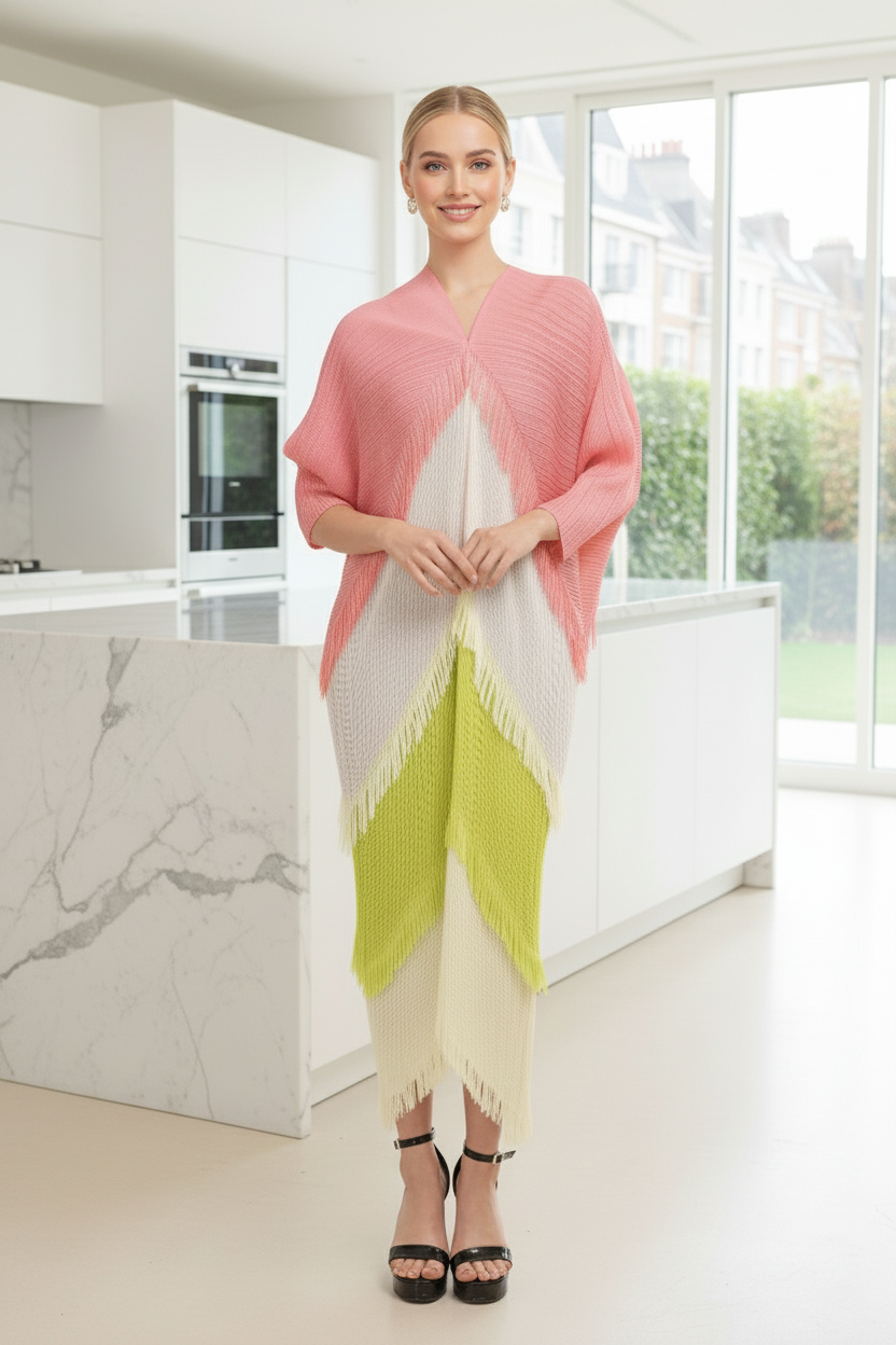 Kimono Fringe Dress -  Pink