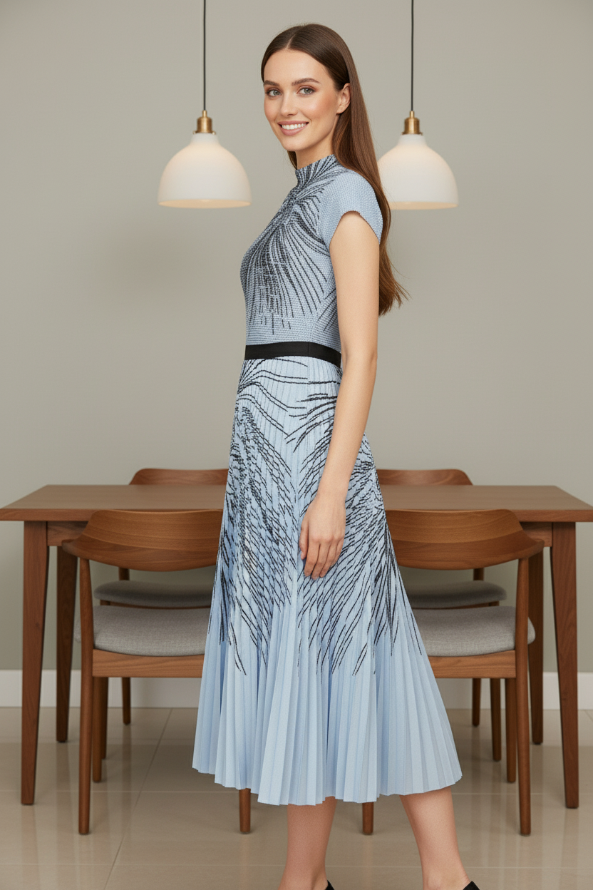 Pleated Set Flapper Dress - Blue