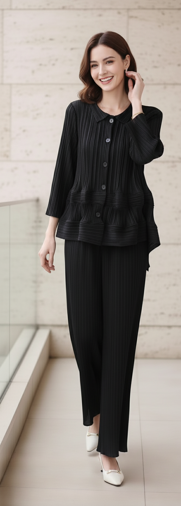 Garnet Polyester Pant Set - Black