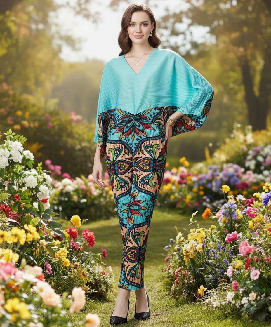 Deep V-Neck and High-Waist Gown - Sky Blue