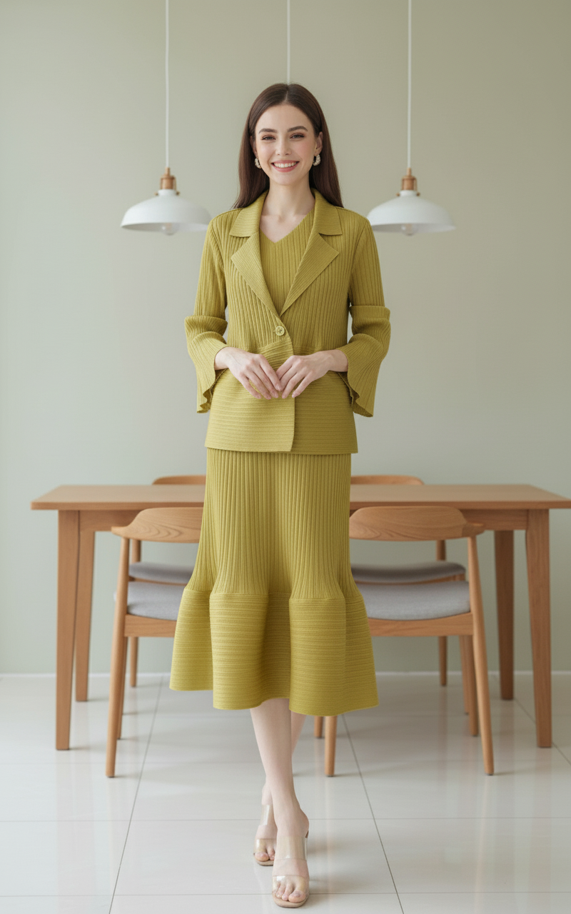 Crew Neck Top Wide Leg Pants - Yellow