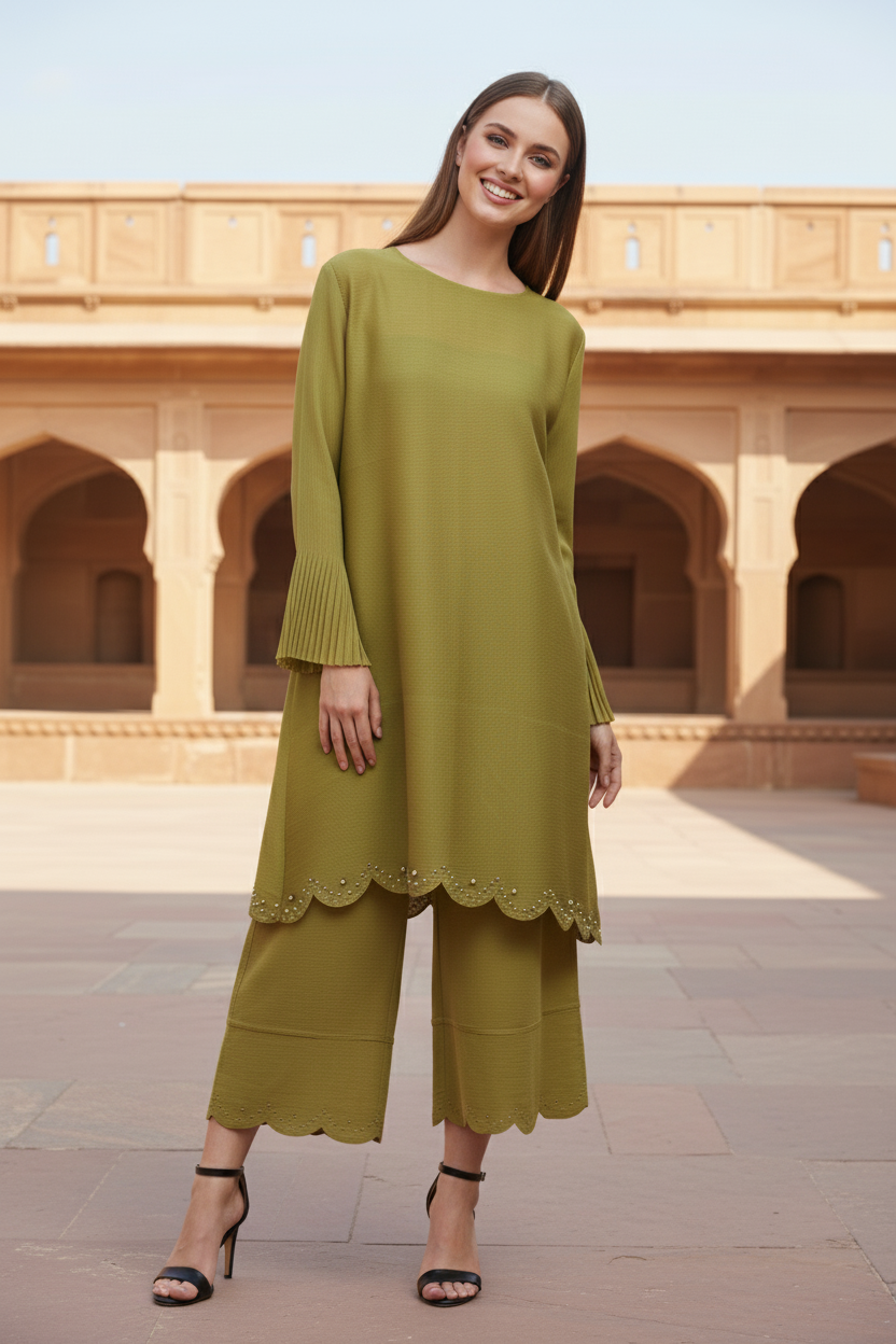 PEARL EMBROIDERED COORD SET -  Green