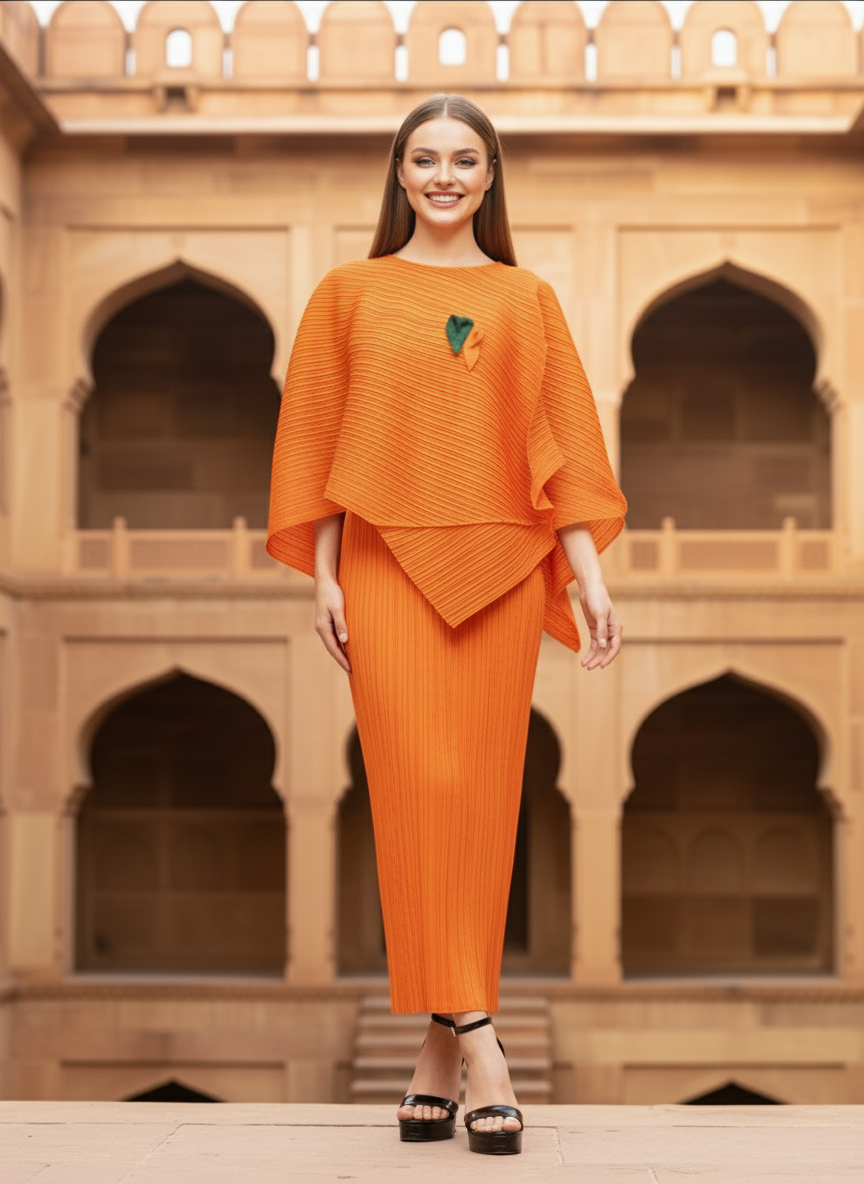 Elegant Two Piece Dress -  Orange