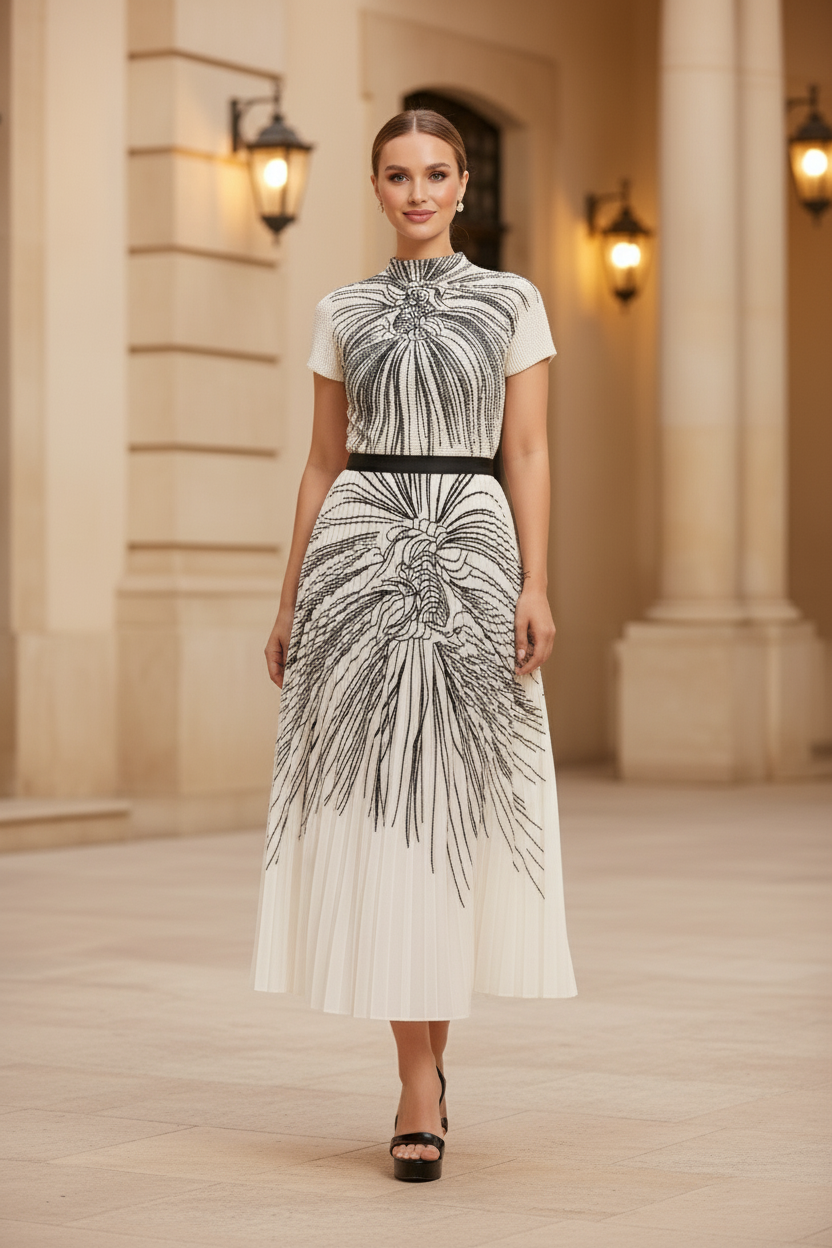 Pleated Set Flapper Dress - White