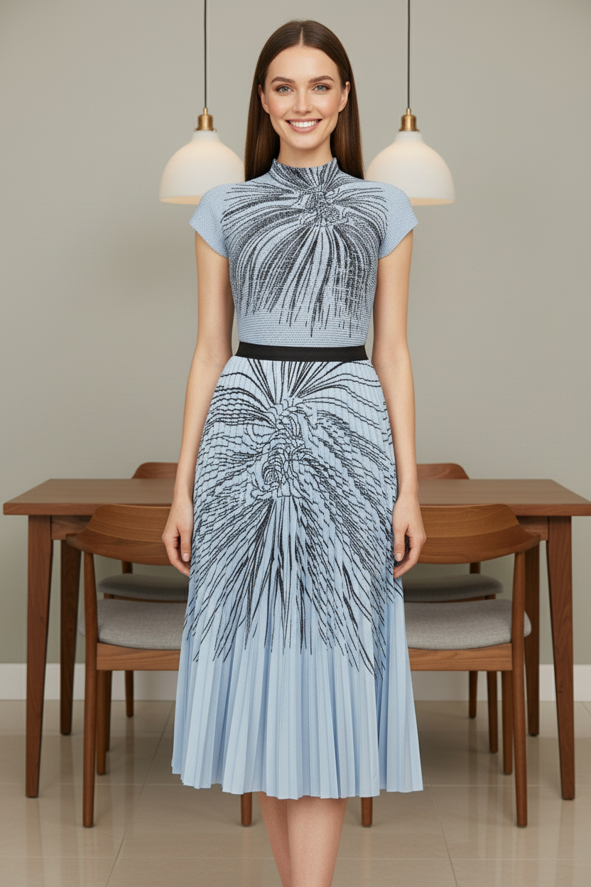 Pleated Set Flapper Dress - Blue