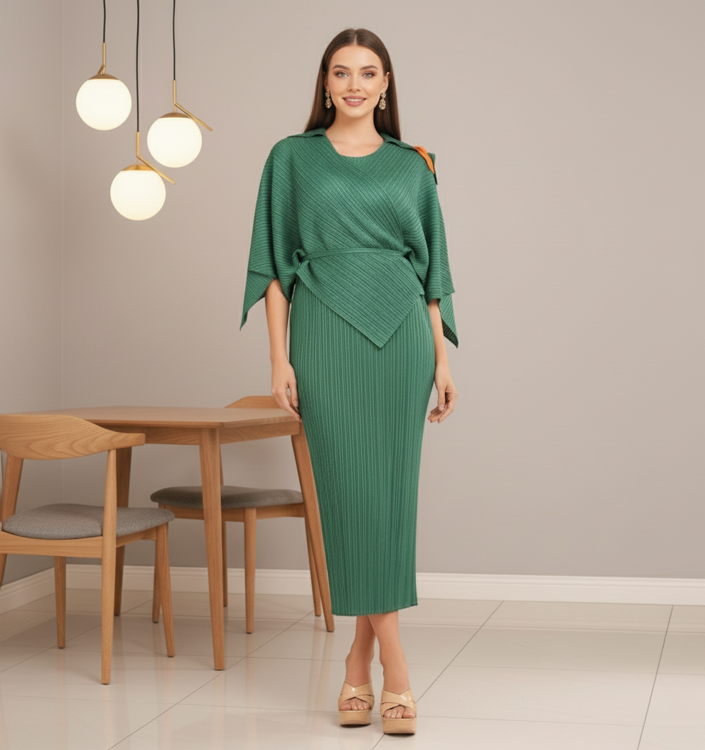 Elegant Two Piece Dress -  Green