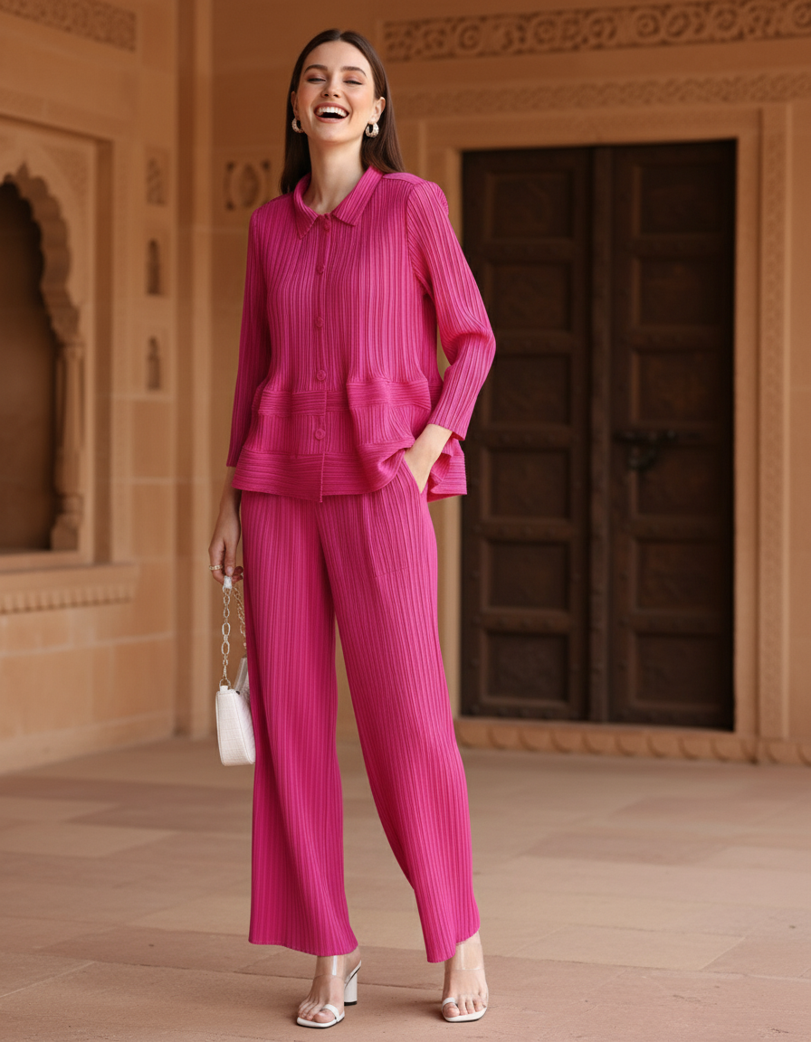 Garnet Polyester Pant Set - Pink