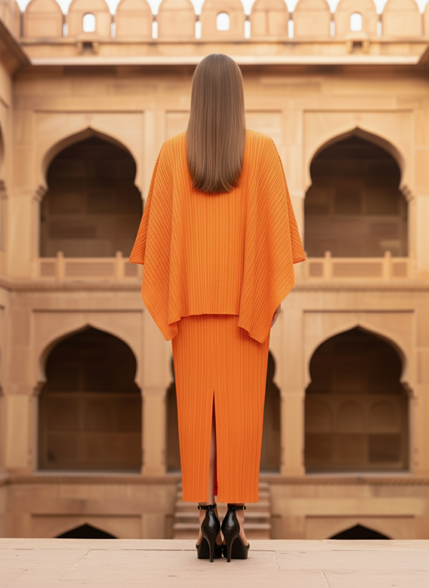 Elegant Two Piece Dress -  Orange