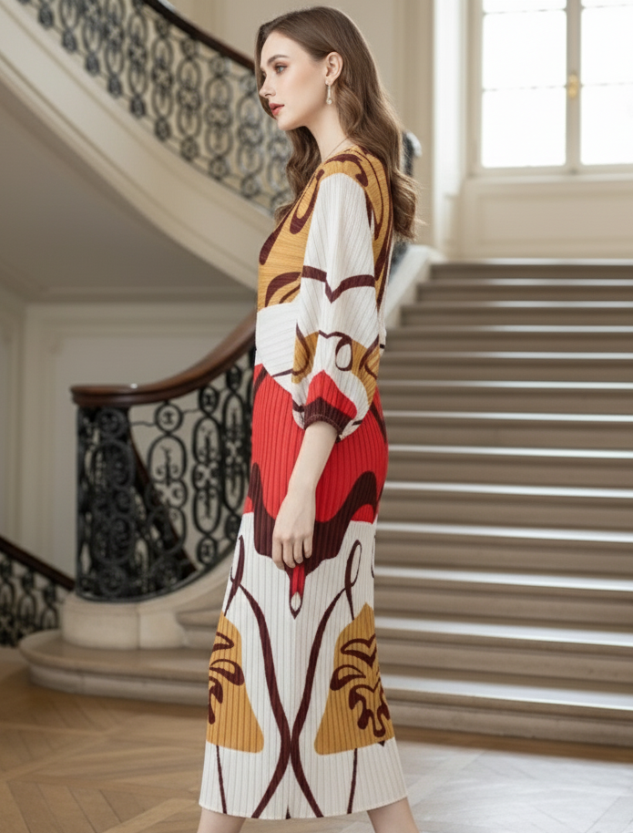 Tangerine Crepe Digital Printed Co-Ord Set - Red