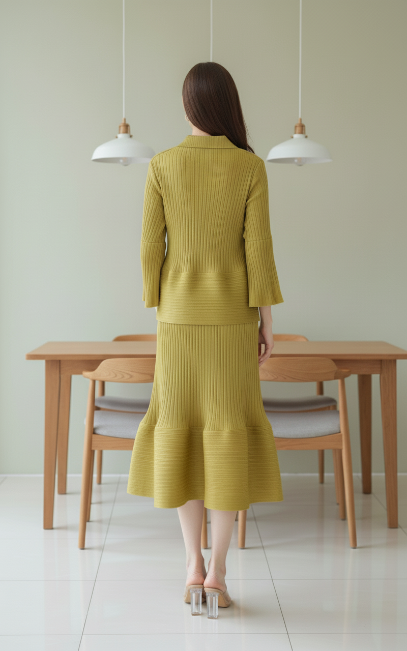 Crew Neck Top Wide Leg Pants - Yellow