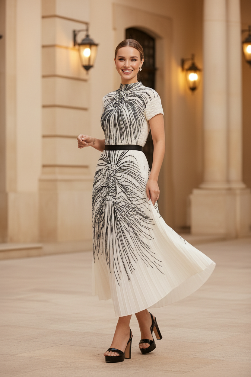 Pleated Set Flapper Dress - White